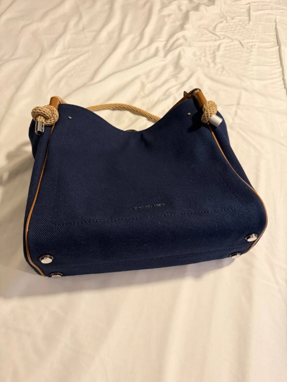 MICHAEL KORS ISLA Canvas Tote NAVY with Rope Handles and MK Charm